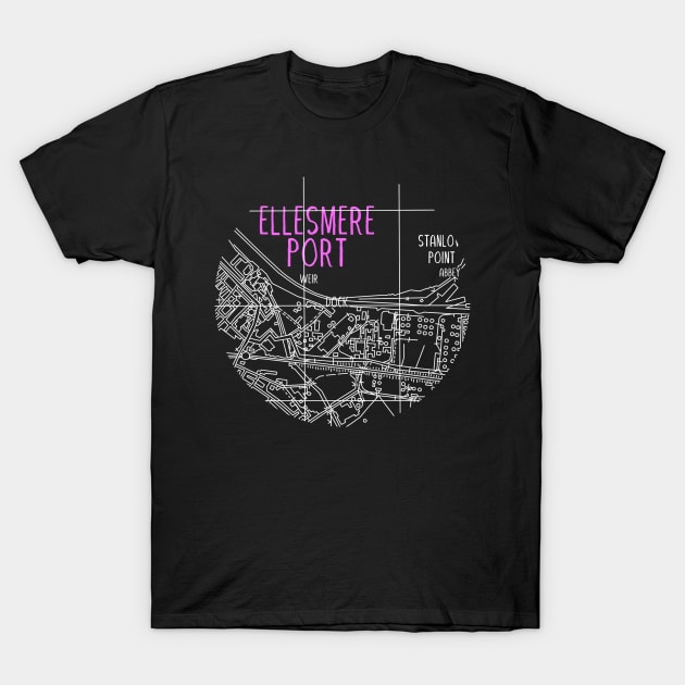 Ellesmere Port Map (White & Pink) T-Shirt by edajylix